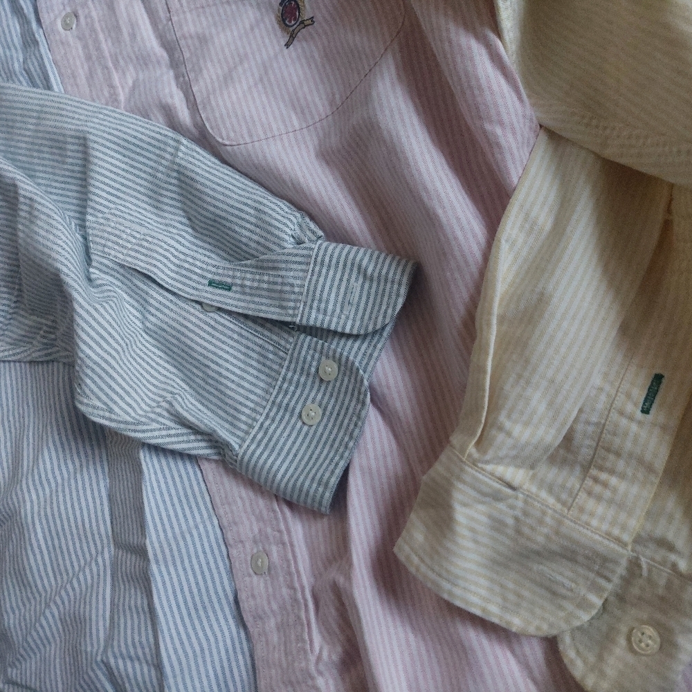 Vintage Tommy Hilfiger Button Down Shirt Stripe Color Block 1990's Men Sz L. (A) - Picture 2 of 4
